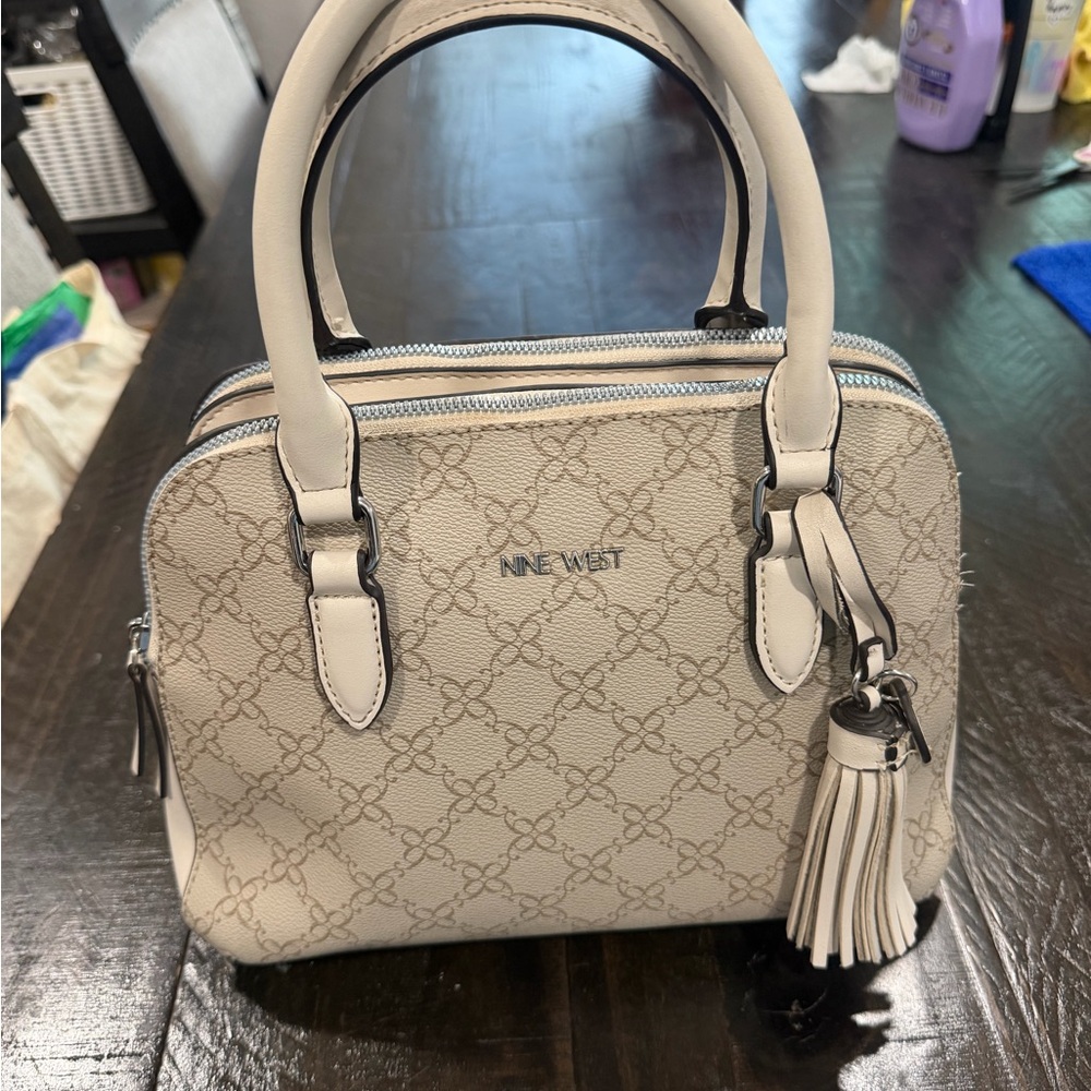 Nine West White and Gray Satchel